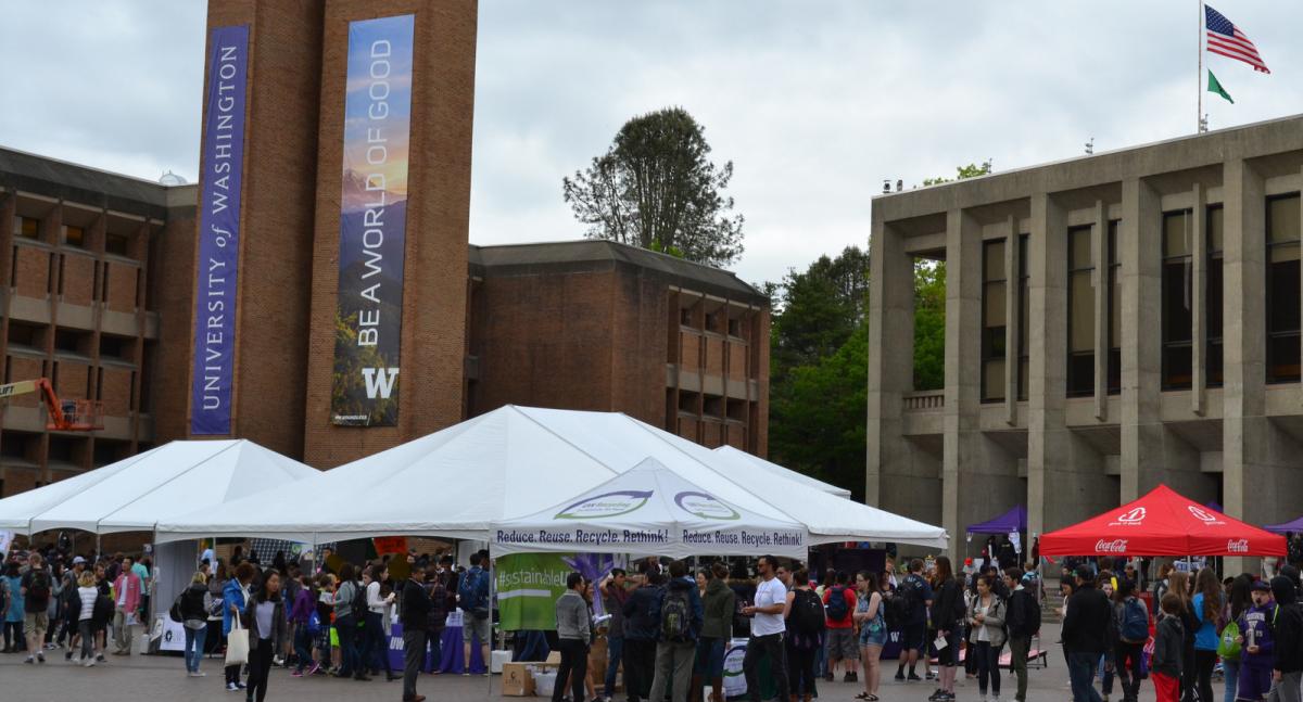 Photo of the RecycleMania event in front of Suzzallo Library.