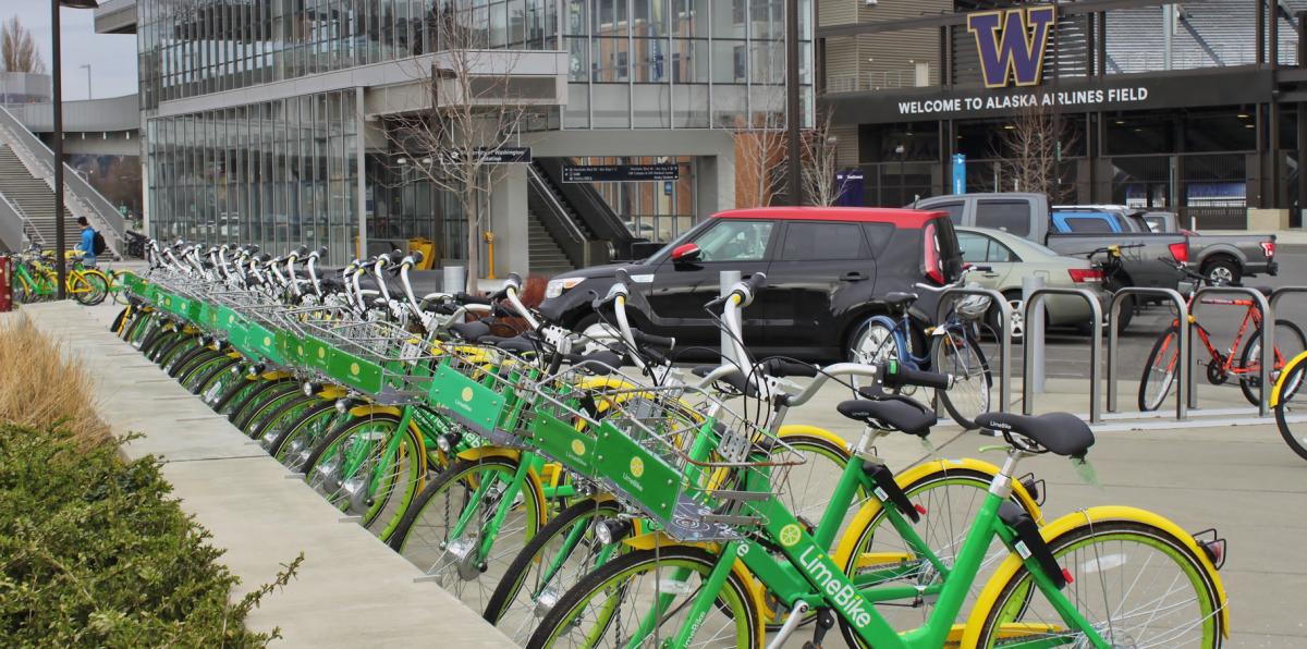 Lime bikes parked by UW stadium