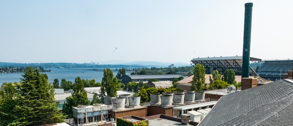 view of UW Power Plant with Lake Washington behind