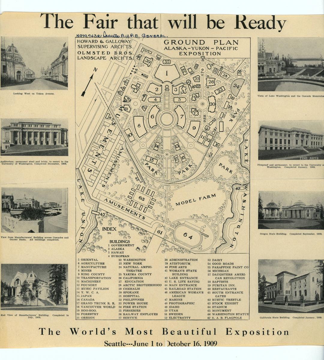 World's Fair ad with a map of events on the UW campus