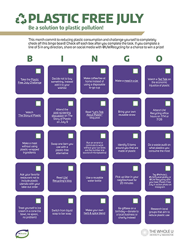 Plastic-free July bingo card