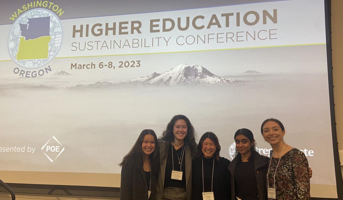 CSF students posing in front of a WOHESC sign