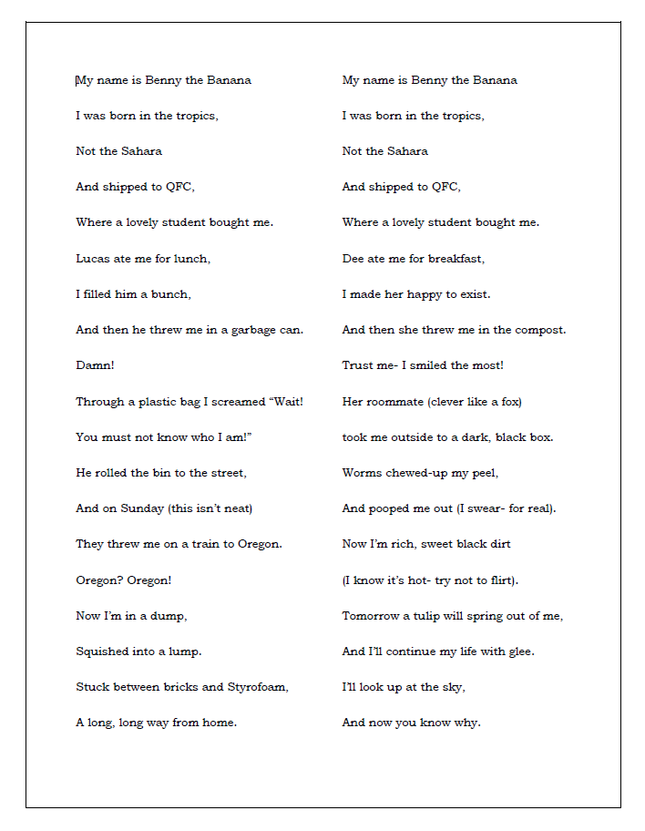 small image of the Benny Banana poem
