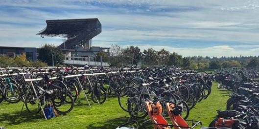 Hundreds of bikes valeted on Rainier Vista, just across the street from Husky Stadium