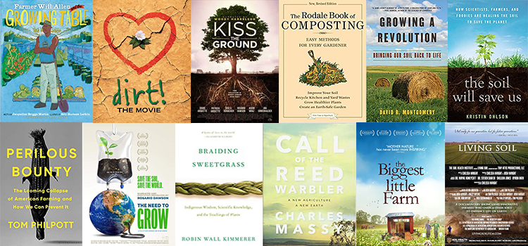 collage of compost related movies and book posters