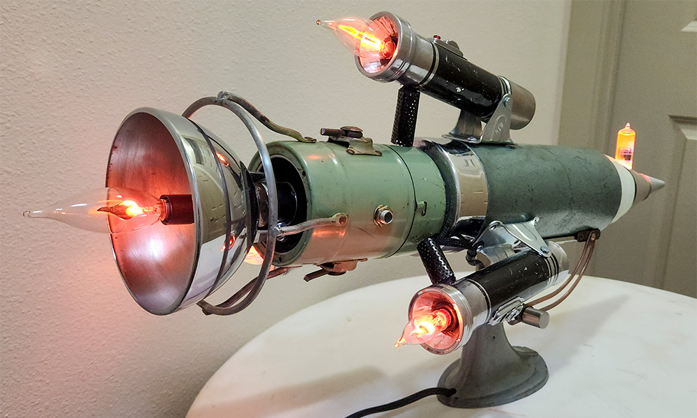 rocket shape made from various refurbished items