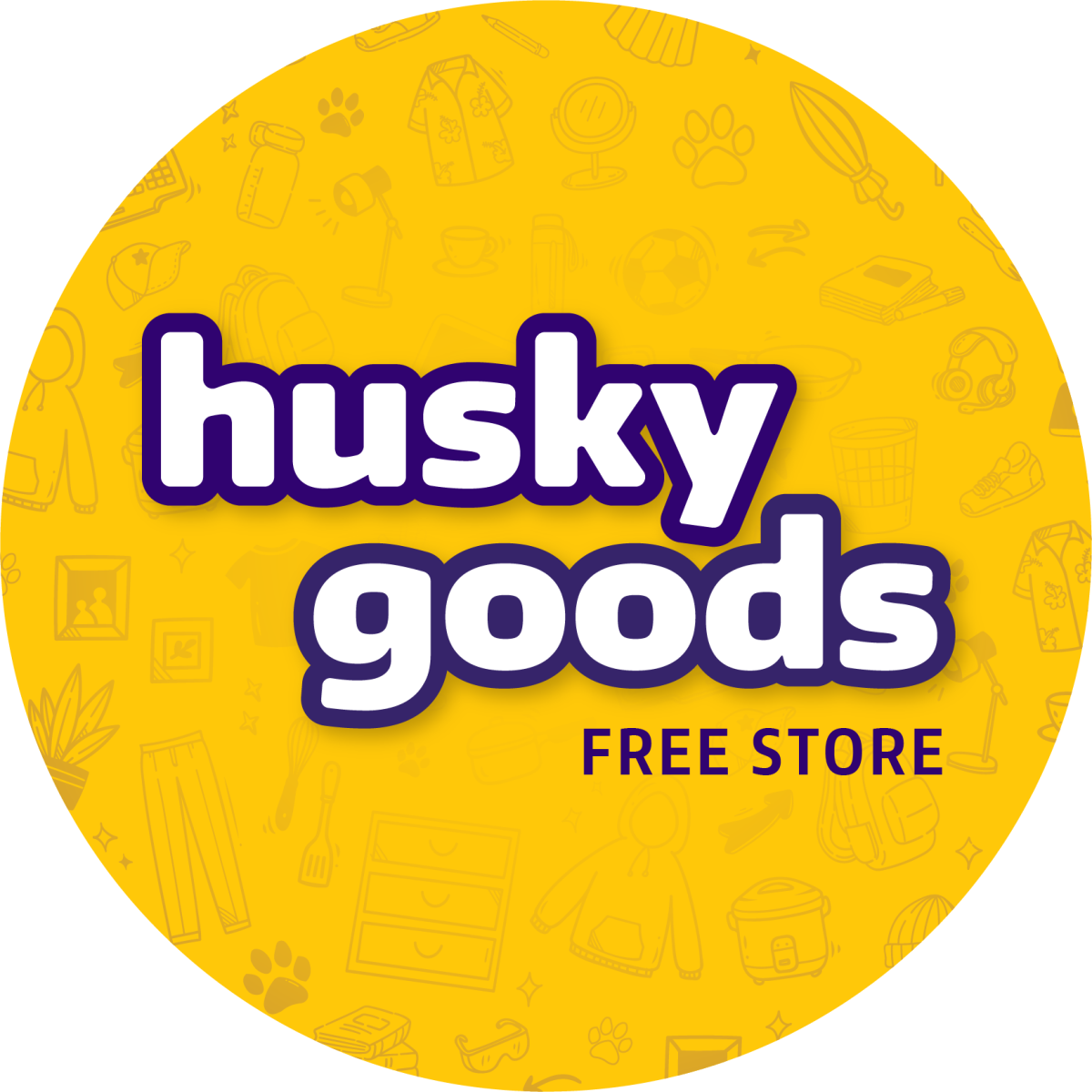 a circle with text that reads husky goods free store