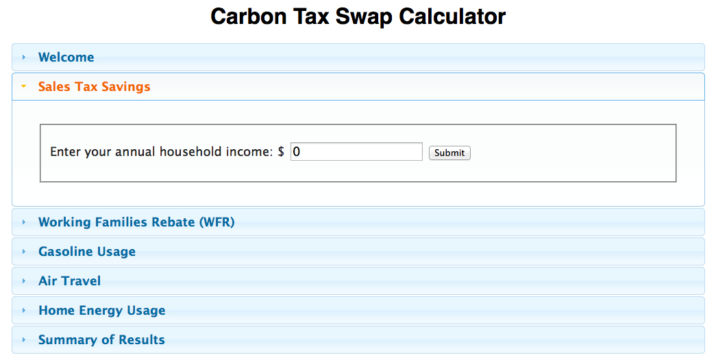 screenshot of the tax swap calculator