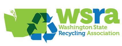 Washington State Recycling Association text over image of WA state with a recycling symbol