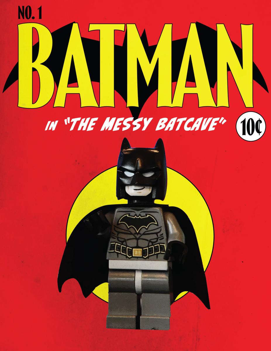 image of a comic with a lego batman. Text reads No. 1 Batman in "The Messy Batcave" 10 cents