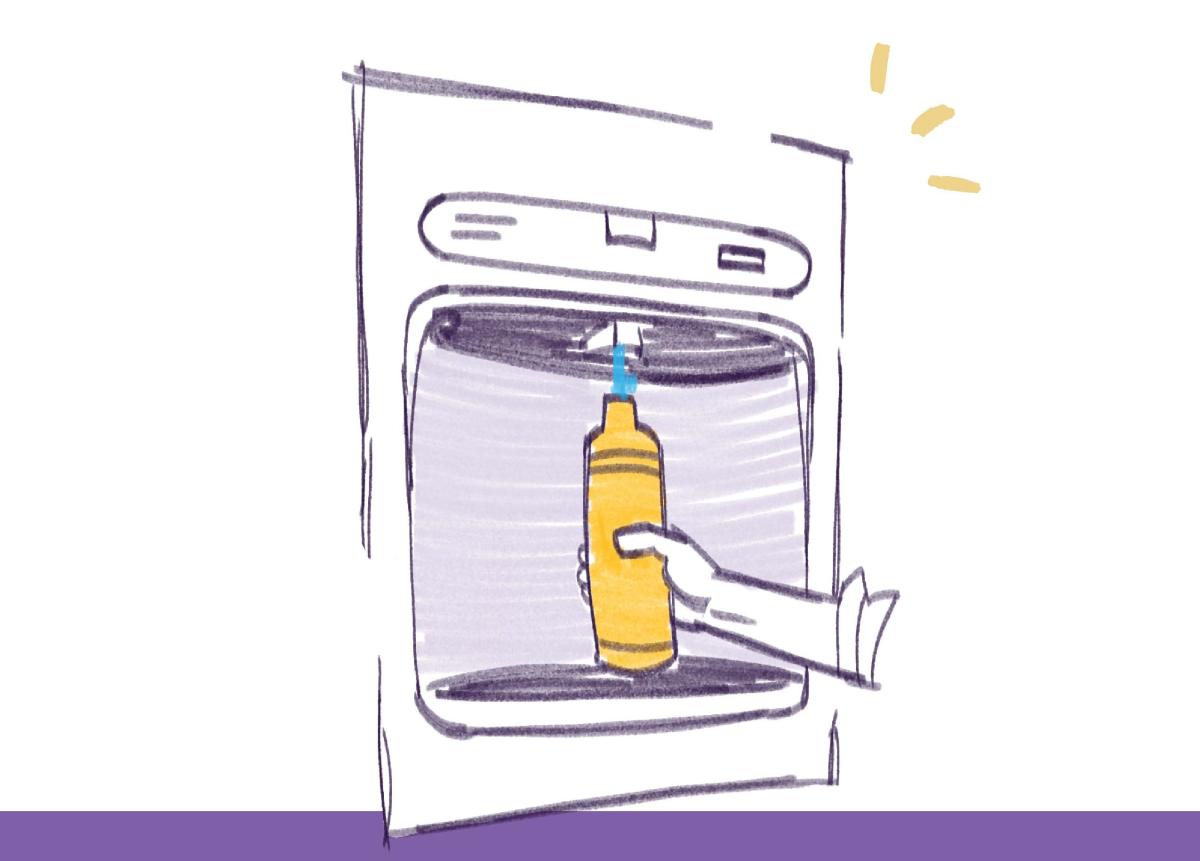 illustration of a reusable water bottle being filled