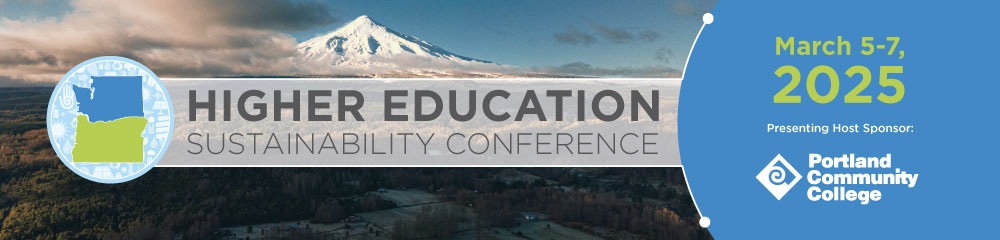 Washington & Oregon Higher Education Sustainability Conference 2025 (text over photo of a mountain)