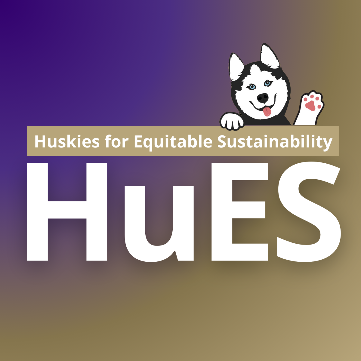 HuES logo (with cartoon illustration of Dubs the Husky)