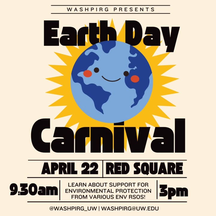 WashPIRG Earth Day Carnival - text over illustration of a cartoon earth