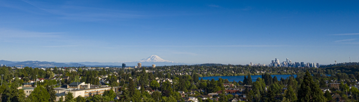 Aerial view of Seattle and Mt. Rainier
