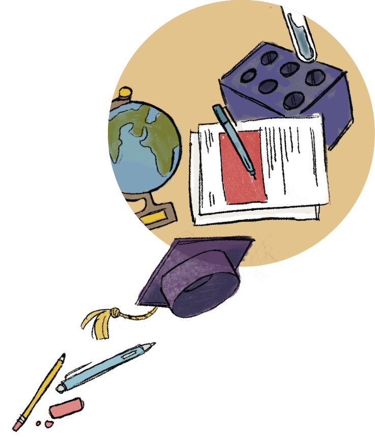 illustration of classroom items
