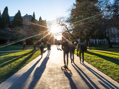 students walking in the Quad