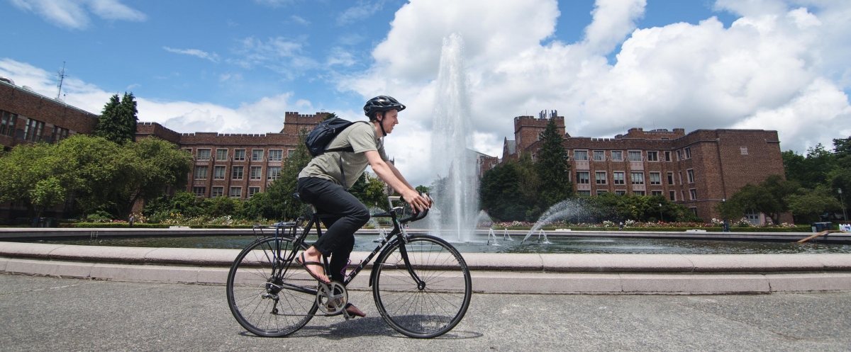 student biking at UW