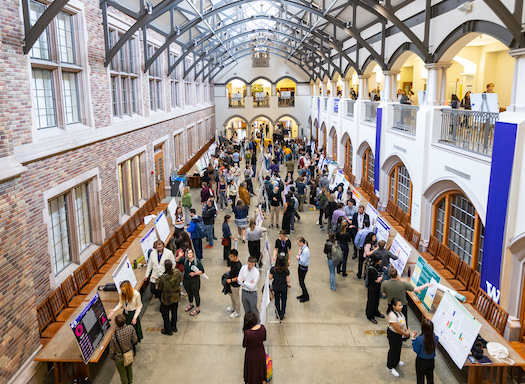 crowd of students in the Mary Gates lobby